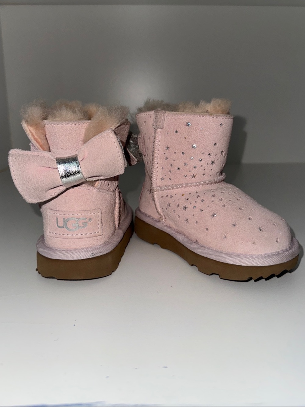 UGG Stargirl Classic Toddler Boots - Pink Suede with Bow and Crystals